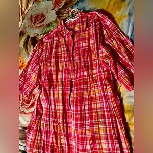 Woman Within pink plaid bottom down shirt